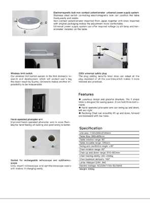 Ophthalmic Unit combined table and chair table combined units LED lamp 24V 3W Three  instruments Arm up and down